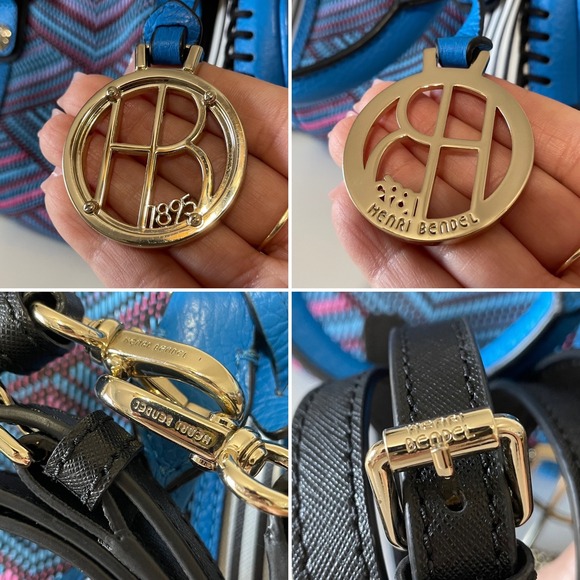 EUC Henri Bendel Centennial Mini Barrel Bag Striped Blue Tapestry - Picture 14 of 17